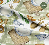 Watercolor Kitchen Objects Patterned Digital Printed Fabric